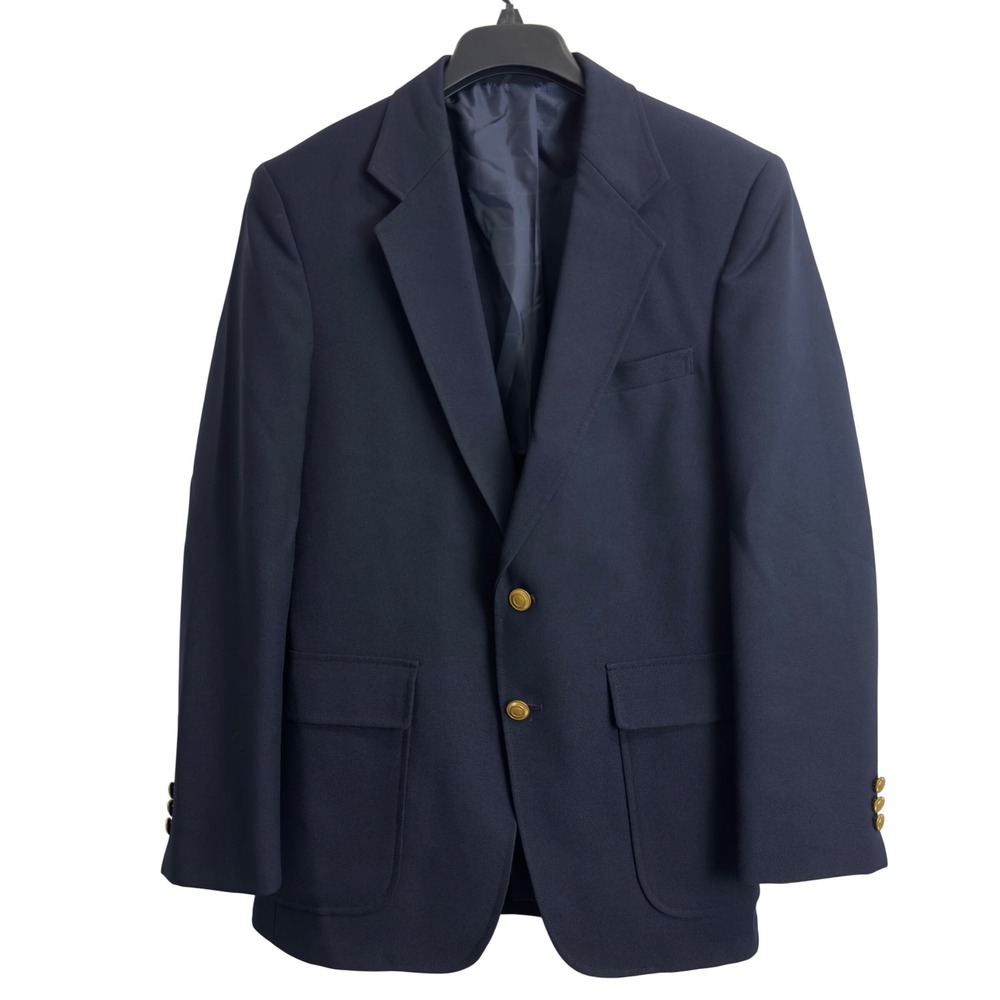 Vintage Perma-Prest Classic Collection Navy Blue Blazer Mens 40R Gold Buttons
